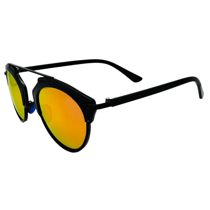 Fire Mirror Round Sunglasses with Brow Bar