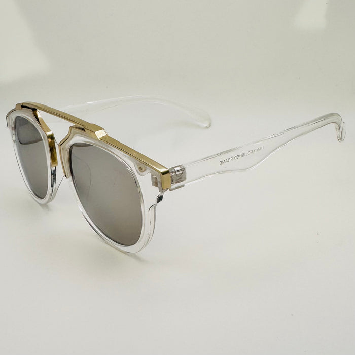 Silver Mirror Round Sunglasses with Brow Bar