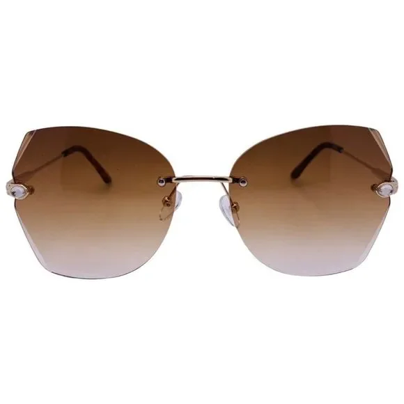 Brown Rimless Ladies Butterfly Sunglasses