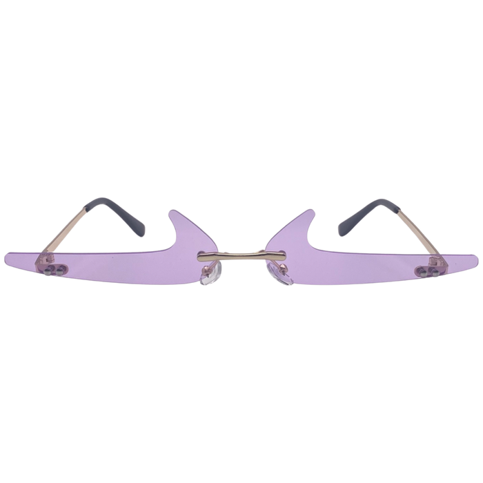Purple RImless Backwards Checkmark Novelty Sunglasses