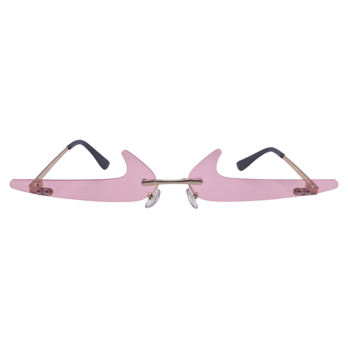 Pink Rimless Backwards Checkmark Novelty Sunglasses
