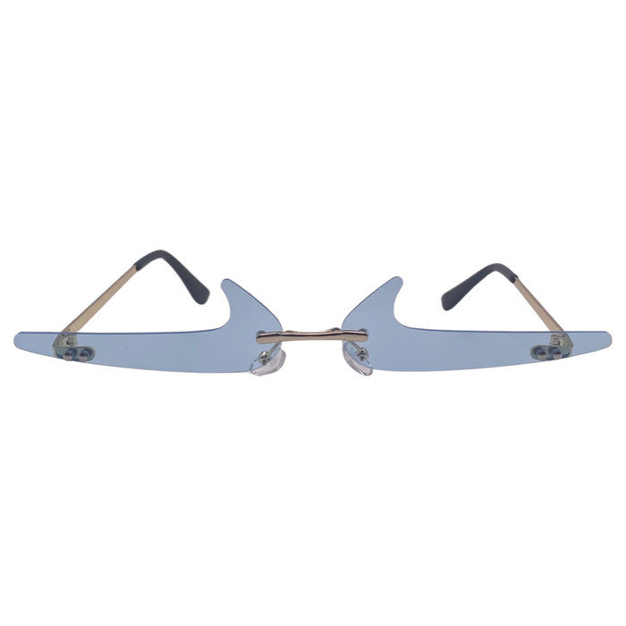 Blue RImless Backwards Checkmark Novelty Sunglasses