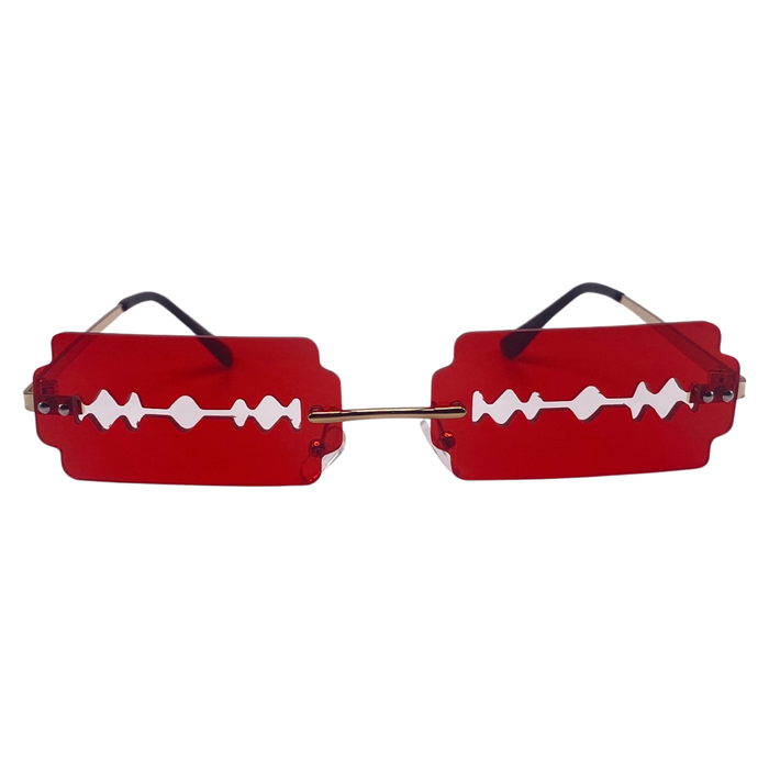 Red Rimless Lens Razor Novelty Sunglasses