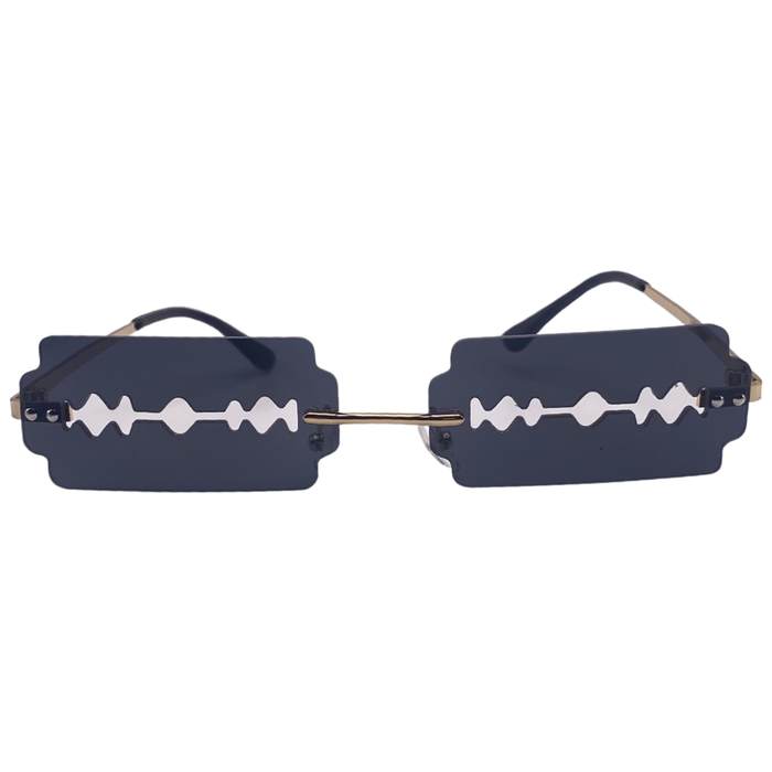 Black Rimless Lens Razor Novelty Sunglasses