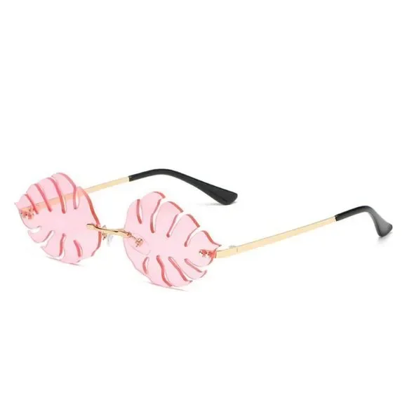 Pink Novelty Rimless Leaf Sunglasses