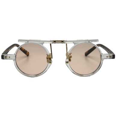 (C) 6185 | Round Sunglasses with Unique Browbar