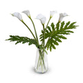 Calla Lily Stem and Philo Leaves Artificial Flower Arrangement White in Glass Vase Indoor 29 Inches Tall - New Growth Designs