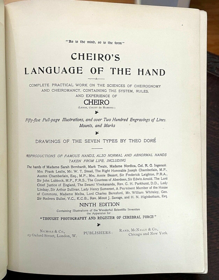 CHEIRO'S LANGUAGE OF THE HAND - PALMISTRY PALM READING DIVINATION OCCULT 1897