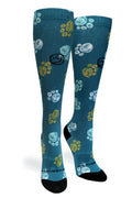 Crazy Compression Socks - Best Frens Paw Prints Dk Teal  (Standard & Extra Wide)