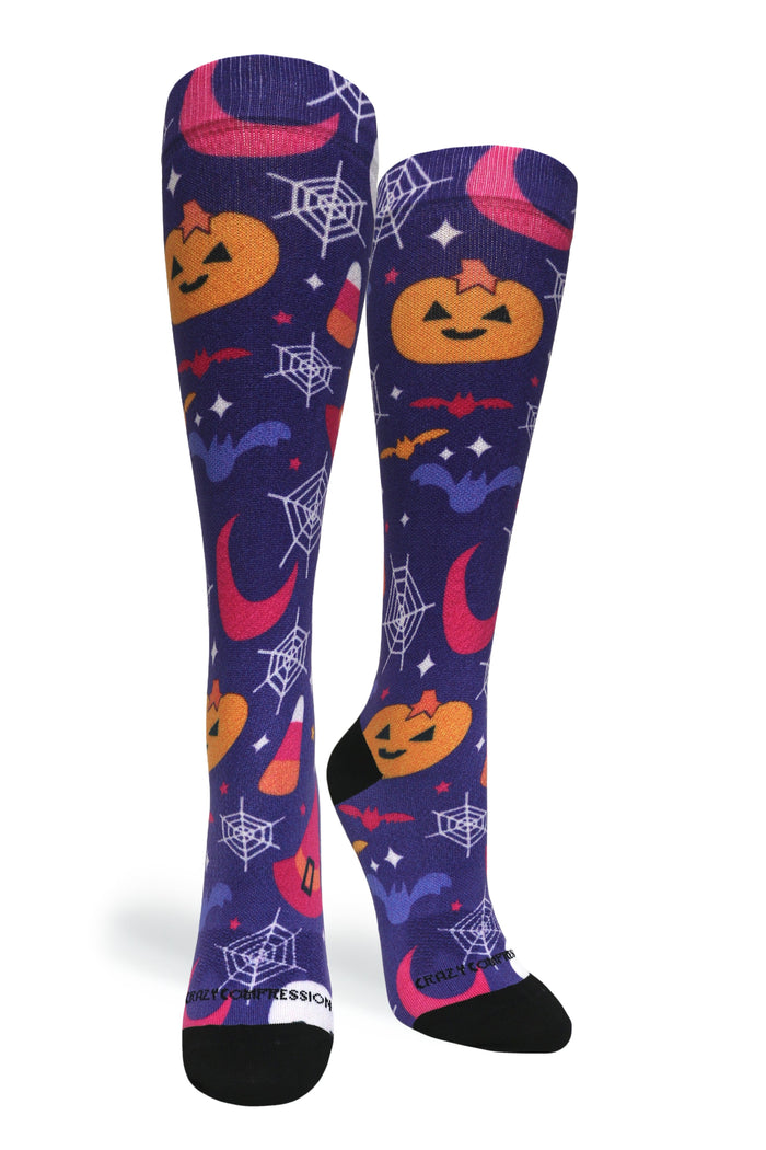 Crazy Compression Socks - Purple Scare for Halloween (Standard & Extra Wide)