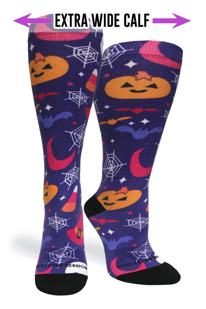 Crazy Compression Socks - Purple Scare for Halloween (Standard & Extra Wide)