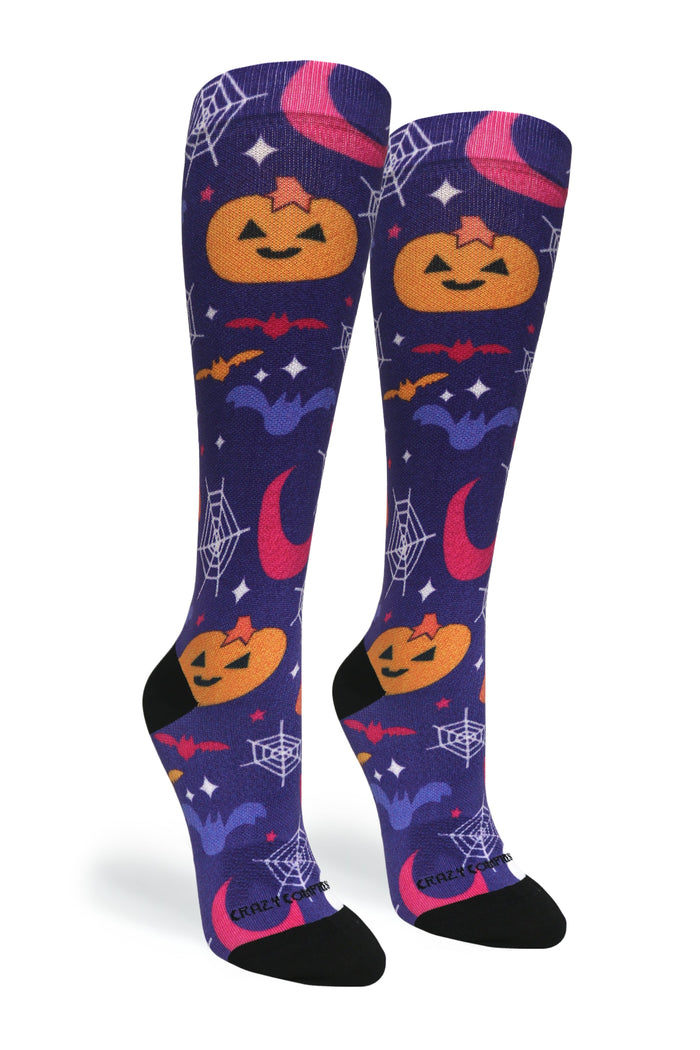 Crazy Compression Socks - Purple Scare for Halloween (Standard & Extra Wide)
