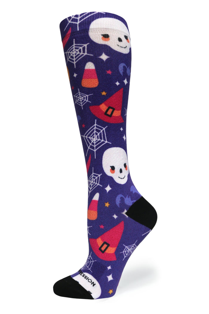 Crazy Compression Socks - Purple Scare for Halloween (Standard & Extra Wide)