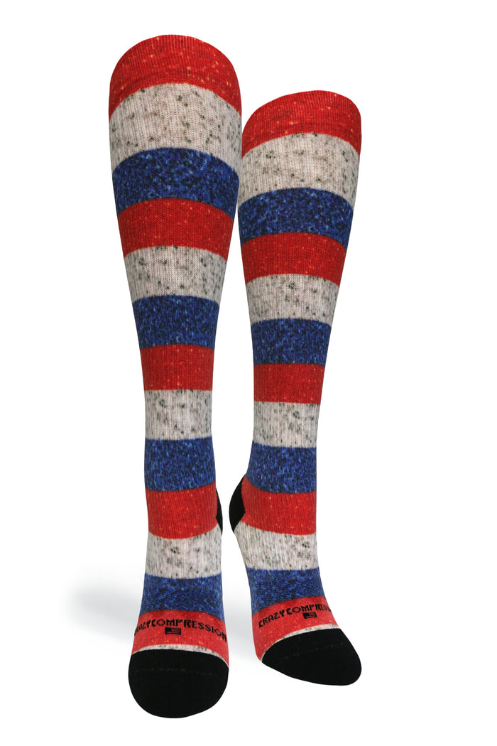 Crazy Compression Socks - Stripes USA  (Standard & Extra Wide)