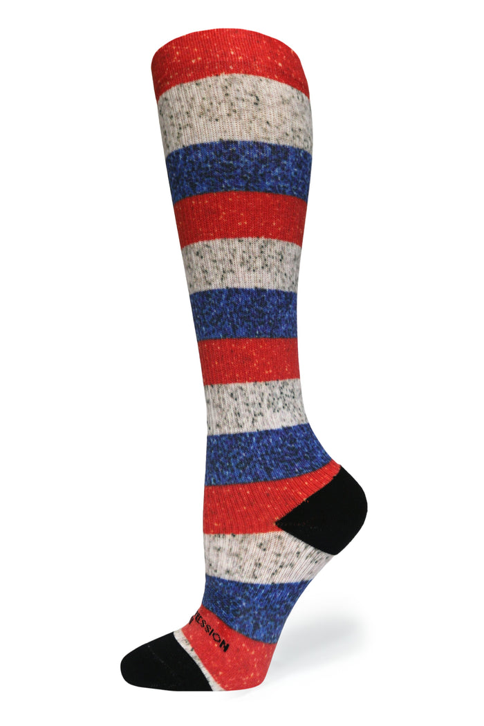 Crazy Compression Socks - Stripes USA  (Standard & Extra Wide)