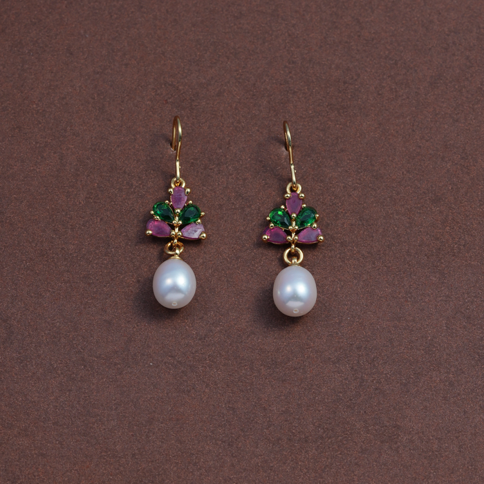 Crystal Accent Freshwater Pearl Drop Earring