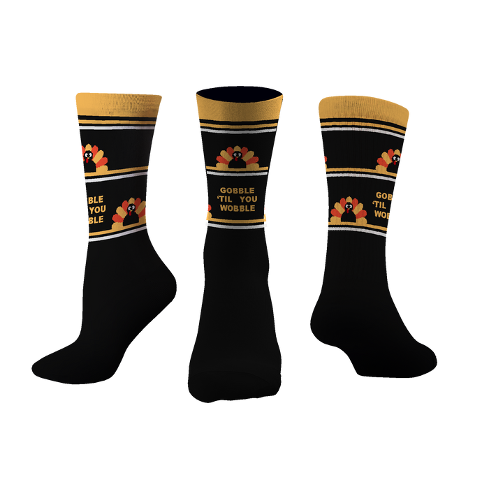 Custom Gobble 'til you Wobble Thanksgiving Crew Socks | Size X-Small