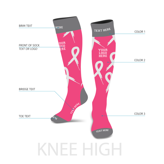 Custom Pink Ribbon Awareness Socks |  Medium