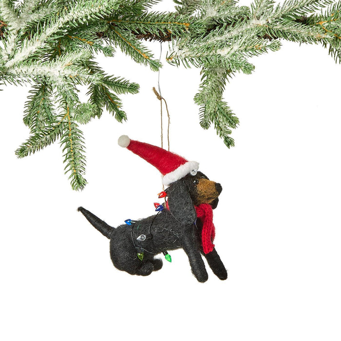 Deck the Paws Hand-Crafted Felt Dog Ornament- Black Lab with Lights - Mildred Hoit