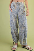Denim Blue Embroidery Striped Woven Pants — Easel