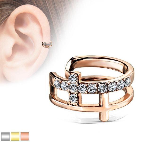Double Cross Non-Piercing Ear Cuff-My Body Piercing Jewellery