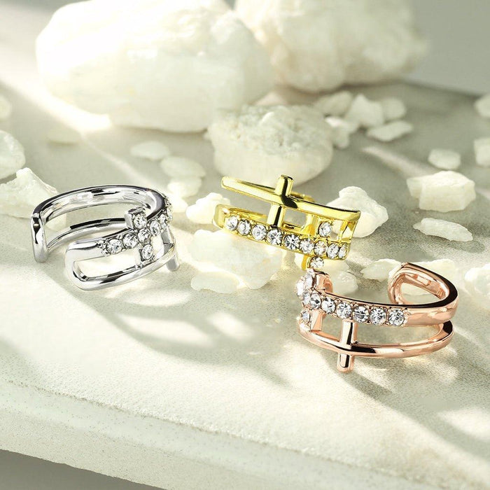 Double Cross Non-Piercing Ear Cuff-My Body Piercing Jewellery