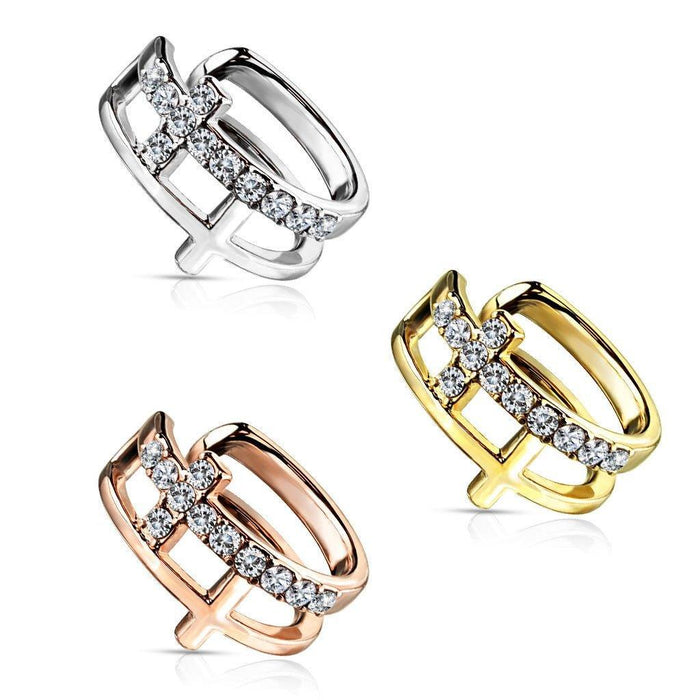 Double Cross Non-Piercing Ear Cuff-My Body Piercing Jewellery