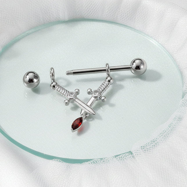 Double Dagger Nipple Dangle 14G