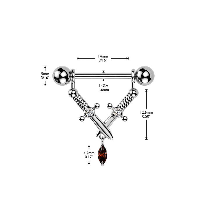 Double Dagger Nipple Dangle 14G