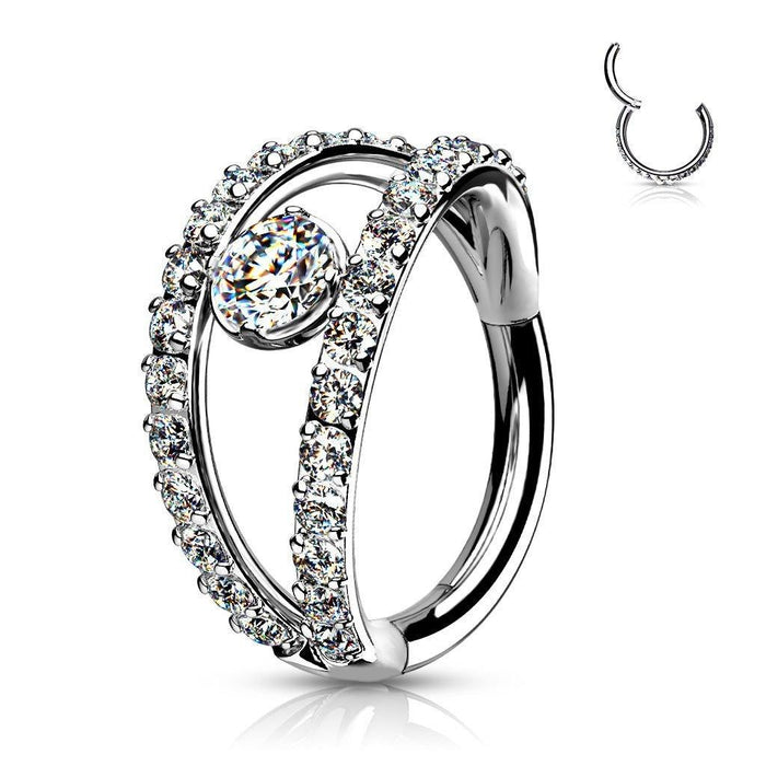 Double Hoop Paved Hinged Ring 16G 8mm-My Body Piercing Jewellery