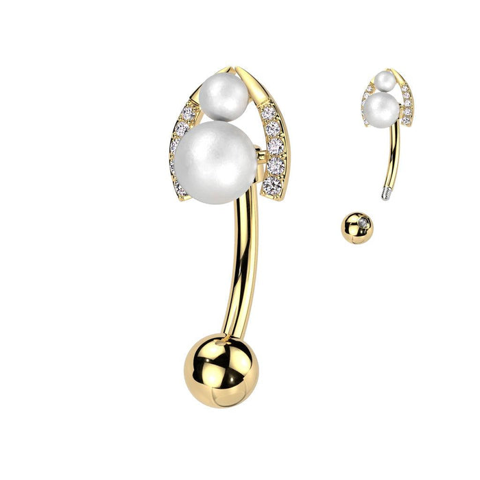 Double Pearl Belly Bar 14G-My Body Piercing Jewellery
