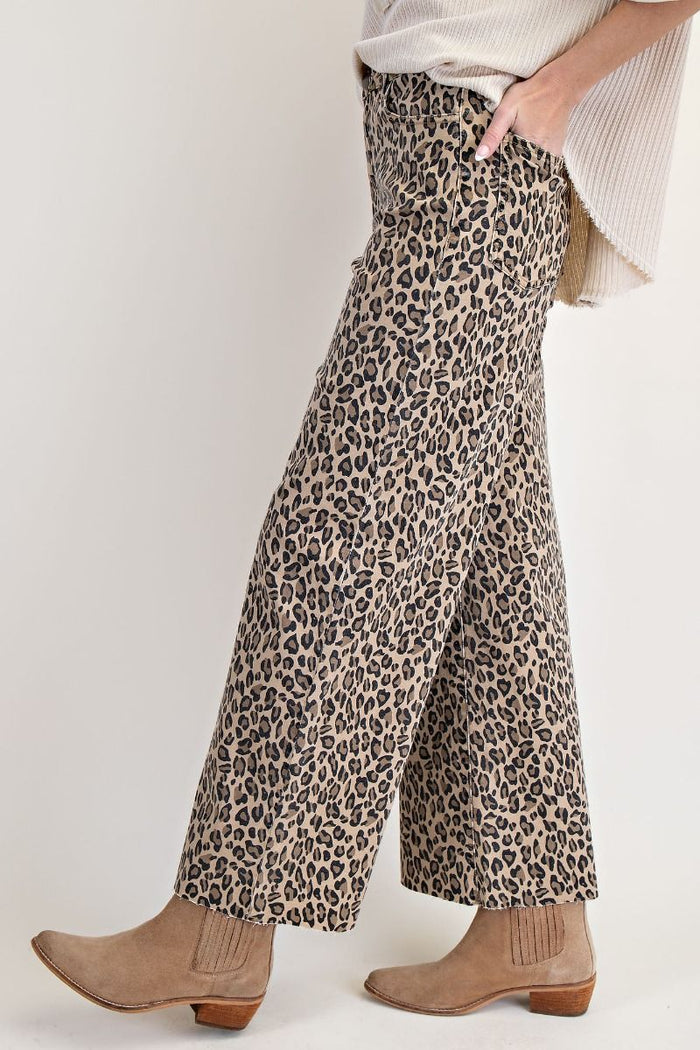Easel Animal Print Washed Twill Pants Camel, view 2