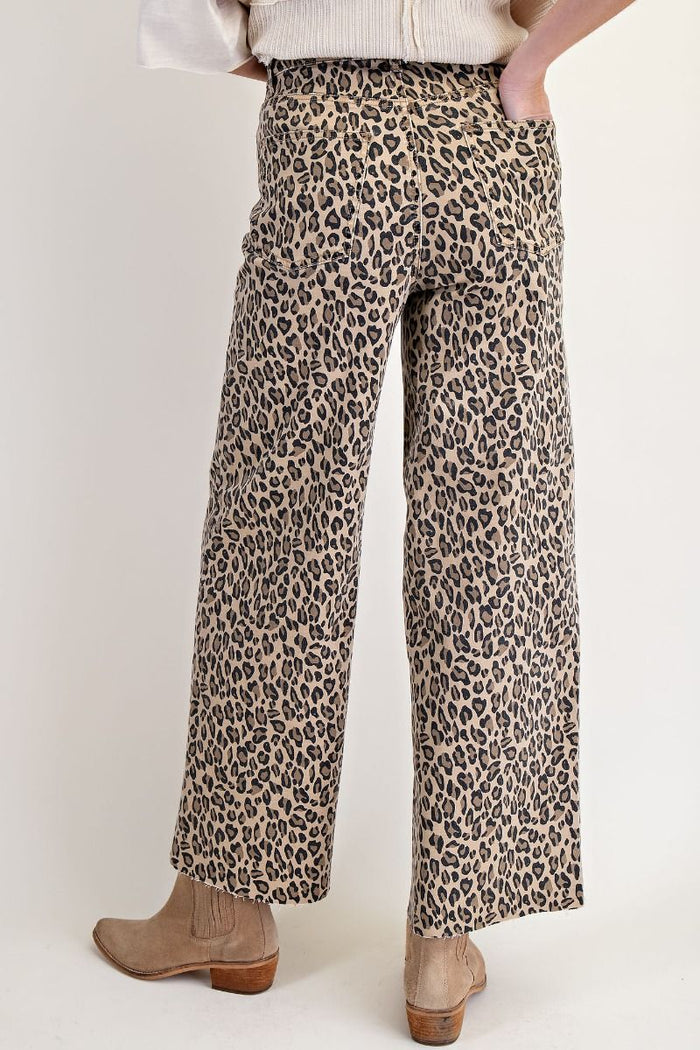 Easel Animal Print Washed Twill Pants Camel, view 3
