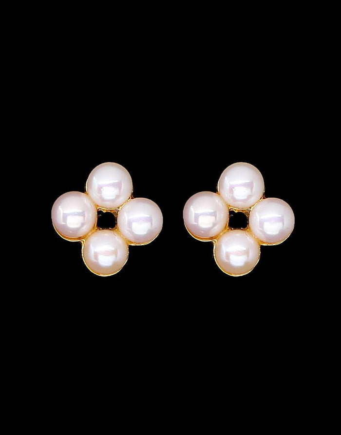 Engaging White Freshwater Small Four Pearl Stud Earring
