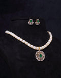Exquisite Combination of Freshwater Button Pearl Set, With Cz Semi Precious Stone