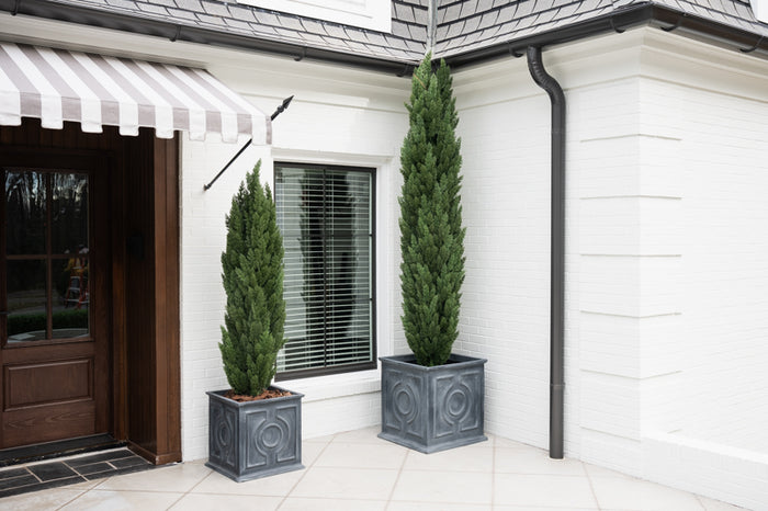 Fiberglass Decorative Cube Planter - Gray