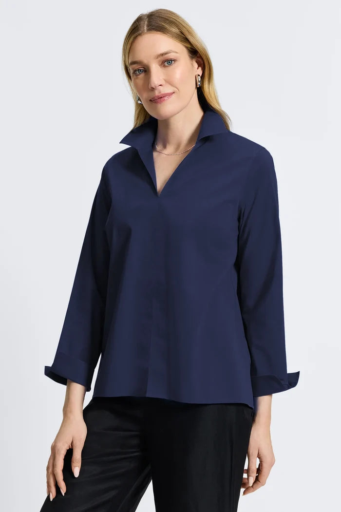 Foxcroft Agnes Shirt in Navy - Mildred Hoit