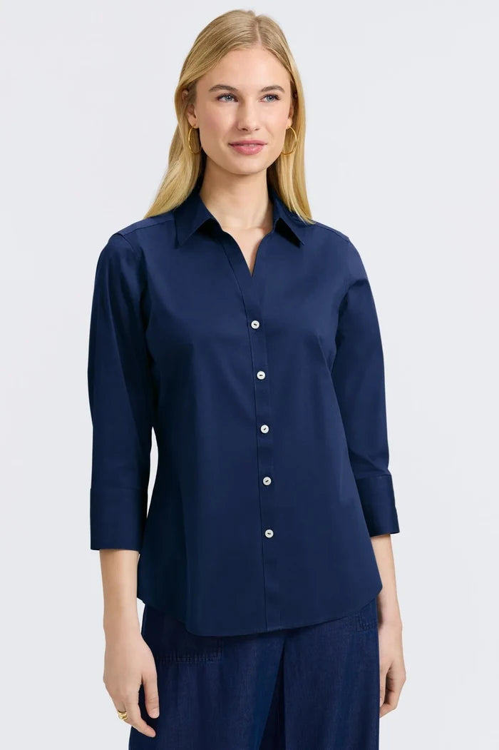 Foxcroft Mary Shirt in Navy - Mildred Hoit