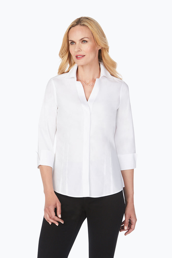 Foxcroft Taylor 3/4 Sleeve Blouse in White - Mildred Hoit