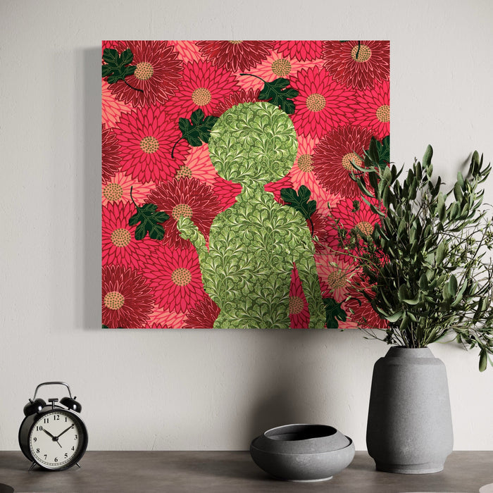 The artwork, Fuschia Fuzz, by Theresa Gooby, displayed in a room.
