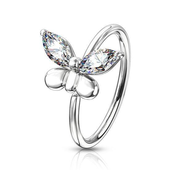 Gem Butterfly Nose Ring 20G-My Body Piercing Jewellery