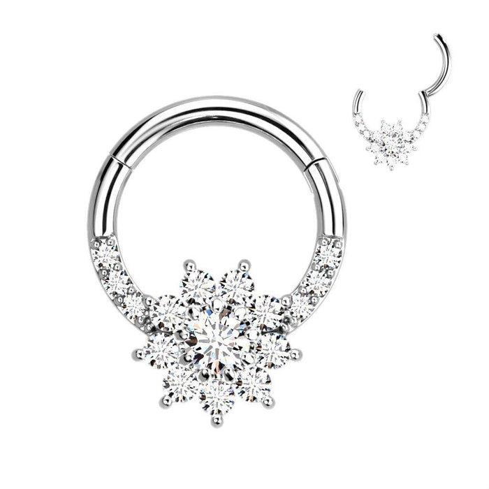 Gem Flower Hinged Ring 16G 8mm-My Body Piercing Jewellery