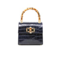 Genuine Italian Leather Bamboo Handle Bag in Navy - Mildred Hoit