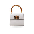 Genuine Italian Leather Bamboo Handle Bag in White - Mildred Hoit
