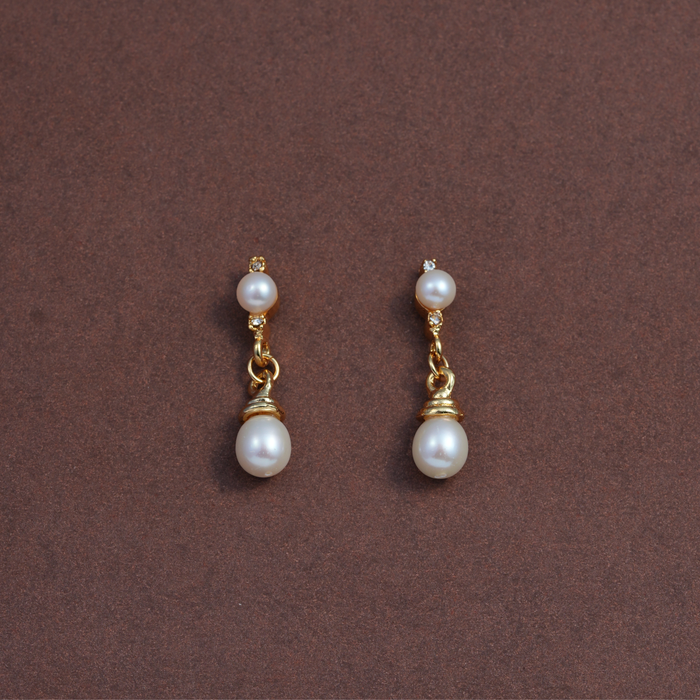 Gold Finish Freshwater Pearl & CZ Earrings