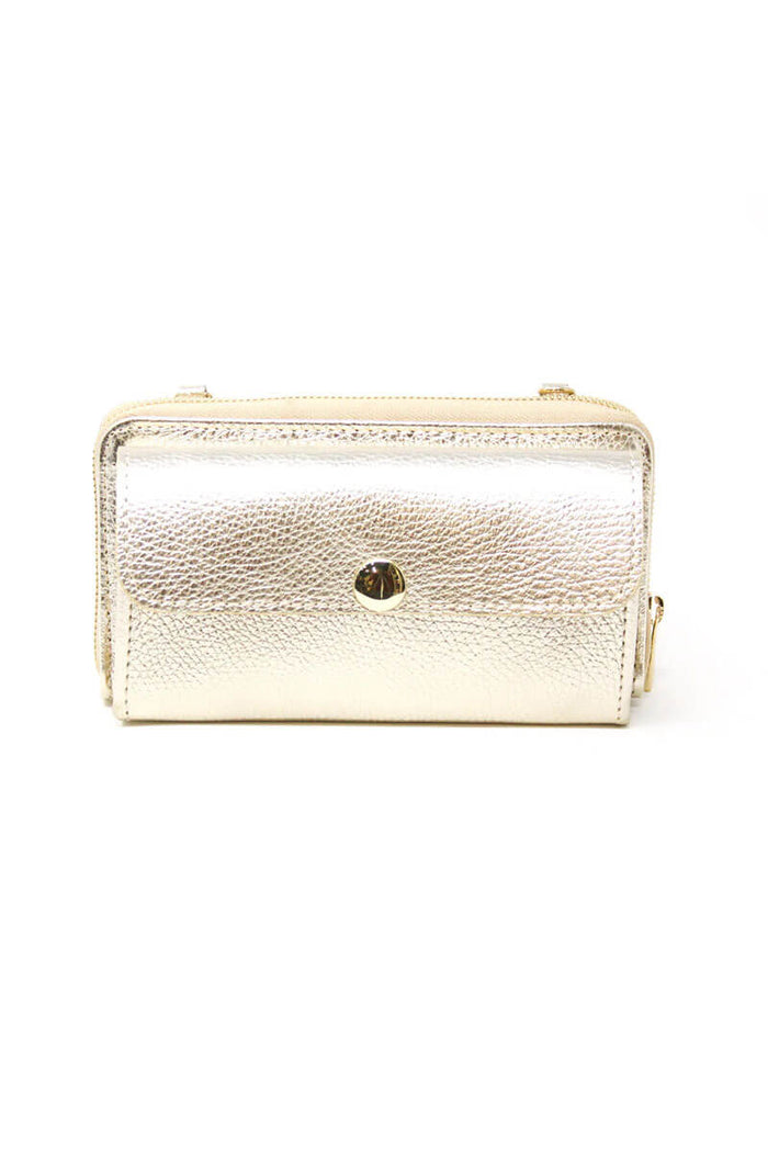 Gold Leather Wallet with Crossbody Strap - Mildred Hoit