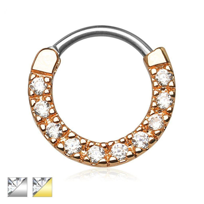 Gold Plated Gem Paved Septum Clicker 16G-My Body Piercing Jewellery