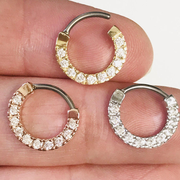 Gold Plated Gem Paved Septum Clicker 16G-My Body Piercing Jewellery