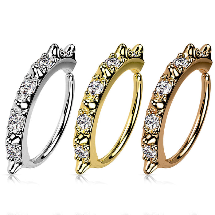 Gold Plated Gem Spike Nose Ring 20G