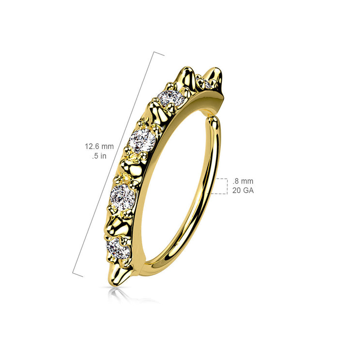 Gold Plated Gem Spike Nose Ring 20G